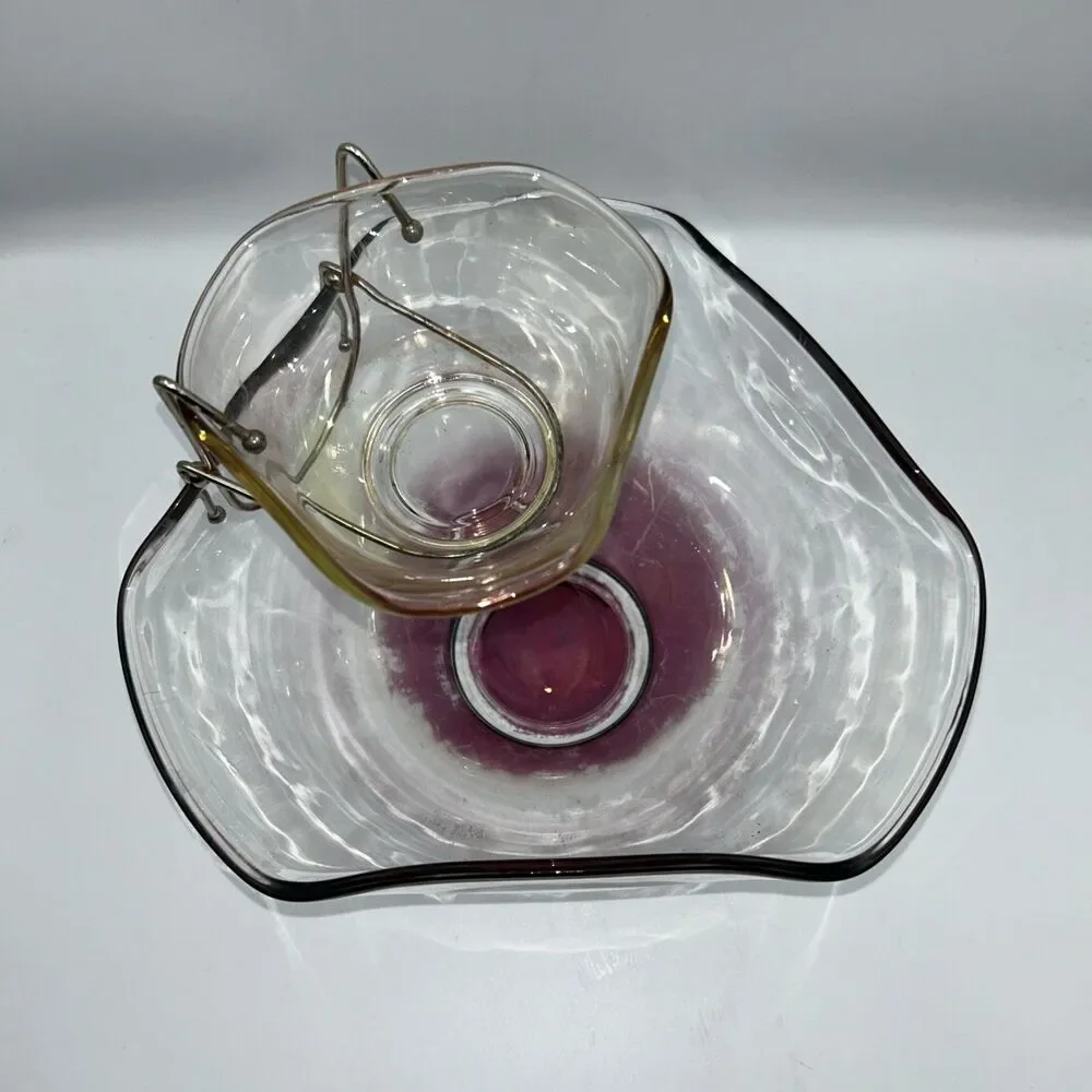Vintage 3 Piece Ruby Colored Chip And Dip Set Indiana Glass Co. w/Box